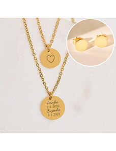 MIDORINI.CZ Set dvojitého personalizovaného náhrdelník s medailonkem a náušnicemi, vlastní text na přání, chirurgická ocel