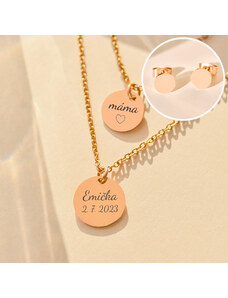 MIDORINI.CZ Set dvojitého personalizovaného náhrdelník s medailonkem a náušnicemi, vlastní text na přání, chirurgická ocel