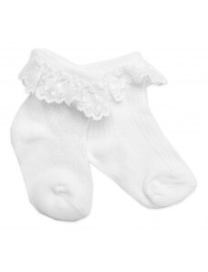 Bavlněné ponožky s krajkovým volánkem Baby Nellys, bílé Velikost koj oblečení: 56-68 (0-6 m)