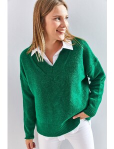Bianco Lucci Dámský pletený svetr s výstřihem do V