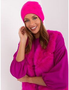 Fashionhunters Tmavě růžová zimní čepice s aplikacemi