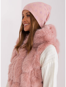 Fashionhunters Růžová dámská zimní čepice s aplikací