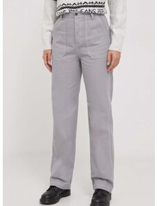 Bavlněné kalhoty United Colors of Benetton šedá barva, jednoduché, high waist
