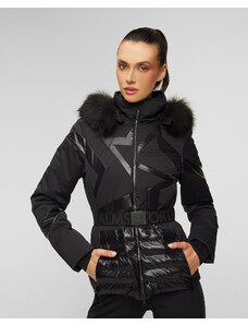 Černá dámská lyžařská bunda s kožíškem a páskem Sportalm