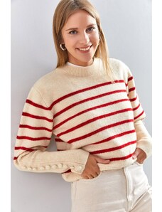 Bianco Lucci Dámské manžetové knoflíčky pruhovaný pletený svetr