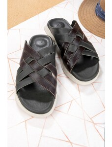 Ducavelli Croes Men's Genuine Leather Slippers, Genuine Leather Slippers, Orthopedic Sole Slippers, Light Leather Tee.