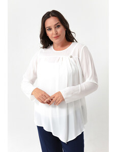 Lafaba Women's White Crew Neck Plus Size Blouse