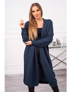 MladaModa Dlouhý kardiganový svetr s netopýřími rukávy model 2020-9 barva džínová