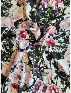 Haillo Fashion Viskóza tisk - růže na přírodní bílé, prémiová kvalita 190