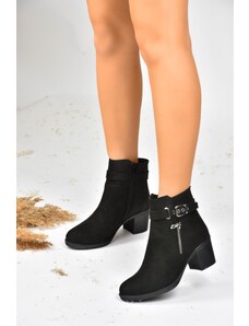 Fox Shoes Black Suede Thick Heeled Women's Boots
