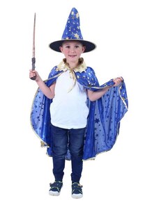 RAPPA Dětský kouzelnický modrý plášť s hvězdami a klobouk - čarodějnice - Halloween