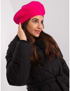 Fashionhunters Tmavě růžový hladký pletený baret