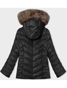 J.STYLE Černo-béžová krátká zimní bunda s kapucí (5M3138-392B)