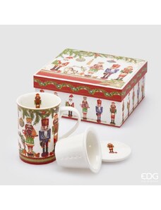 EDG Vánoční hrnek na čaj se sítkem a pokličkou Louskáček, 11 cm