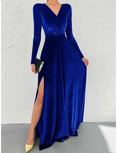 Sametové šaty Elis s rozparkem v barvě královsky modrá