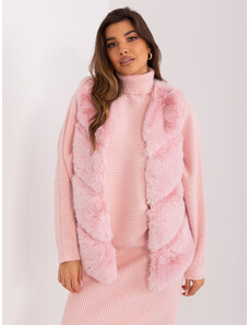 ITALY MODA Světle růžová asymetrická chlupatá kožíšková vesta --light pink