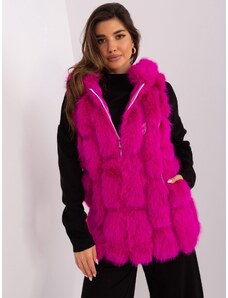 ITALY MODA Fuchsiová chlupatá vesta s kapucí -fuchsia Tmavě růžová