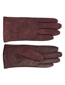 Dámské bordó kožené (s semišem) rukavice flísová podšívka - Fiebig