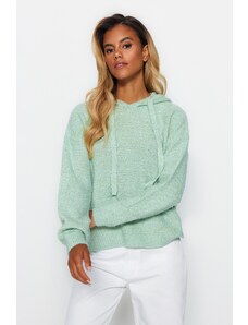Trendyol zelený stříbřitý Boucle pletený svetr s kapucí