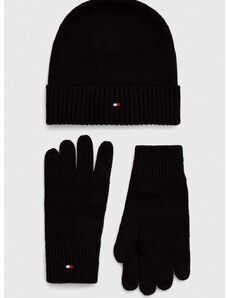 Čepice a rukavice Tommy Hilfiger černá barva