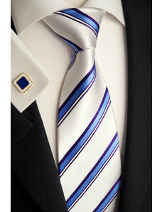 Beytnur Luxusní hedvábná kravata bílá s modrým pruhem 168-3