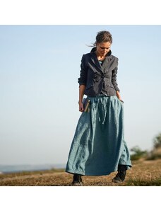 Le-Mi (česká autorská móda) Maxi sukně petrolejová s výšivkou