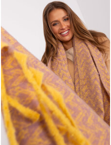 Fashionhunters Tmavě žlutá a fialová dámská zimní šála se vzory