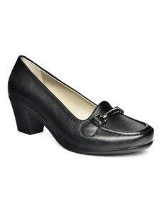 Fox Shoes R908037103 Black Genuine Leather Women's Thick Heeled Shoes