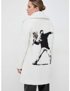 Kabát Guess Guess x Banksy dámský, bílá barva, oversize