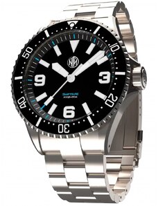 Stříbrné pánské hodinky NTH Watches s ocelovým páskem 2K1 Subs Swiftsure No Date - Black Automatic 43,7MM