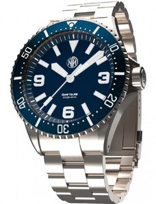 Stříbrné pánské hodinky NTH Watches s ocelovým páskem 2K1 Subs Swiftsure No Date - Blue Automatic 43,7MM