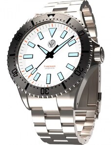 Stříbrné pánské hodinky NTH Watches s ocelovým páskem 2K1 Subs Thresher No Date - White Automatic 43,7MM