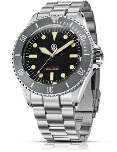 Stříbrné pánské hodinky NTH Watches s ocelovým páskem Amphion Commando No Date - Black Automatic 40MM