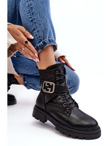 Kesi Černé kožené kotníkové boty Gennee Worker s řetízkem