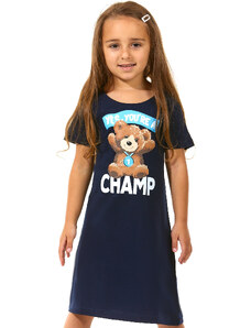 Naspani Tmavě modrá dívčí noční košilka s krátkým rukávem a Plyšovým Medvídkem 1F0810