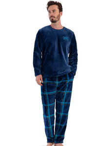 Naspani Modré kárované huňaté extra teplé pánské pyžamo 1Z1525
