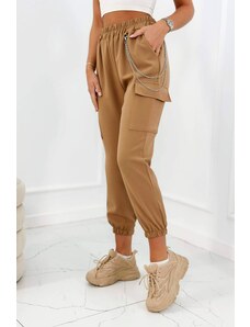 MladaModa 7/8 kalhoty s řetízkem model 59100-32 barva camel