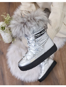 MSMG Royalfashion Stříbrné nazouvací boty a'la snow boots for women Efilayla