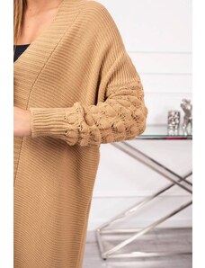 MladaModa Dlouhý kardiganový svetr s netopýřími rukávy model 2020-9 barva camel