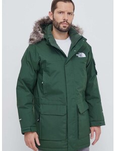 Péřová bunda The North Face pánská, zelená barva, zimní