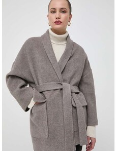 Vlněný kabát Beatrice B šedá barva, přechodný, oversize