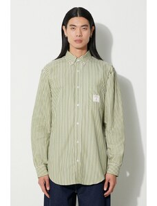 Košile Drôle de Monsieur La Chemise Rayée zelená barva, regular, s límečkem button-down, C-SH144-CO082-KK