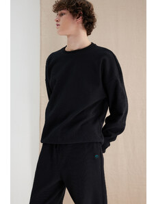 Trendyol Anthracite Oversize/Wide-Fit Label Detail Textured Sweatshirt