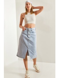 Bianco Lucci Women's Button Down Slit Denim Skirt