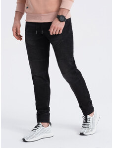 Ombre Clothing Pánské džínové kalhoty s prošíváním - černé V3 OM-PADJ-0113