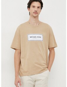 Bavlněné tričko Michael Kors béžová barva, s aplikací