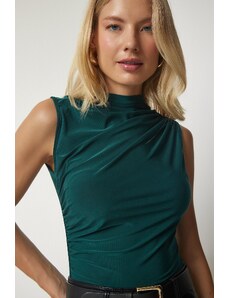 Happiness İstanbul Women's Emerald Green Gathered Sleeveless Sandy Knitted Blouse
