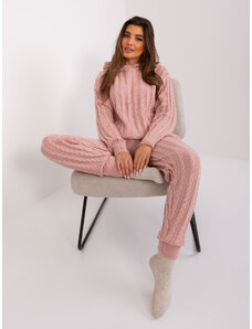 Fashionhunters Světle růžová pletená souprava se svetrem s kapucí