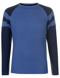 Pierre Cardin Ribbed Crew Knit Mens Mid Blue/Navy