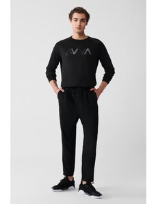 Avva Men's Black Elastic Waist Laced Cargo Pocket Woven Flexible Jogger Trousers